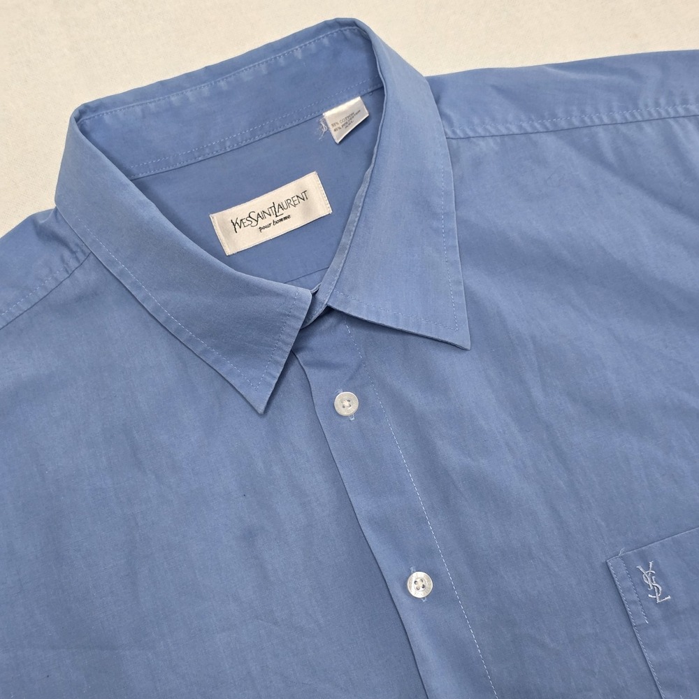 Yves Saint Laurent Men's Size XXL Blue Short Sleeve Shirt Button Up YSL